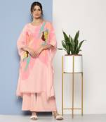 Designer Pink Colour Floral Printed Girlish Festive Wear Kurti Bottom Set