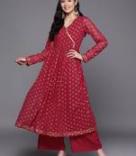 Designer Maroon Colour Floral Printed Girlish Festive Wear Kurti Bottom Set