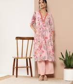 Designer Pink Colour Floral Printed Girlish Festive Wear Kurti Bottom Set