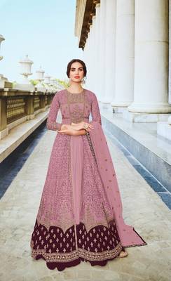 Pink Embroidered and Diamond Work Netted Anarkali Suit 1
