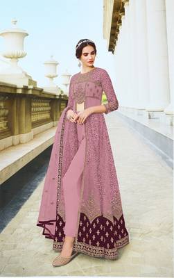 Pink Embroidered and Diamond Work Netted Anarkali Suit 2