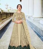 Cream Embroidered and Diamond Work Netted Anarkali Suit