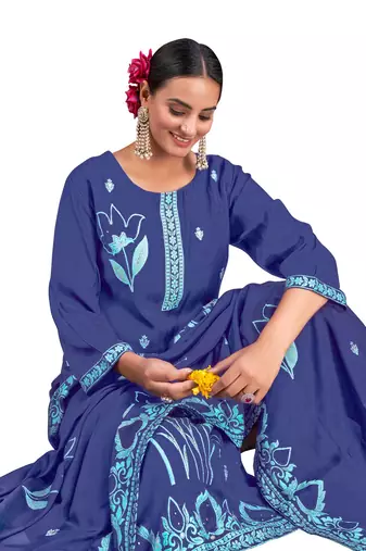 Stylish And Ethnic Blue Colour Partywear Suit