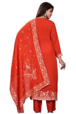 Stylish And Ethnic Orange Colour Partywear Suit 2