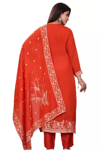 Stylish And Ethnic Orange Colour Partywear Suit