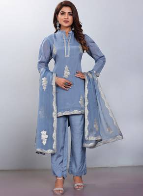 Sky Blue Colour Smart And Girlish Ethnic Short Readymade Salwar Kameez 1