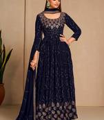 Nevy Blue Colour Ethnic Glamorous Partywear Gown With Dupatta