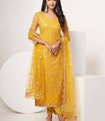 Ethnic Resham And Sequins Work Girlish Mustard Colour Salwar Suit