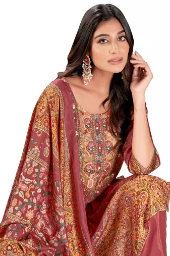 Maroon Colour Ethnic Readymade Digital Print Salwaar Kameez