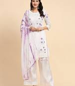 Designer Floral Purple Colour Embroidery Work White Dress For Glamorous Trendy Looks