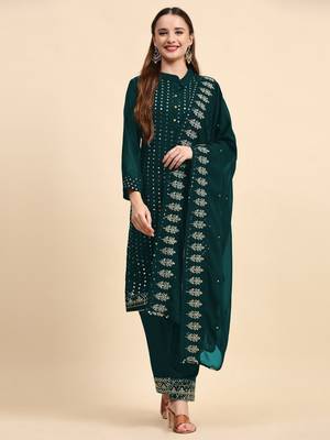 Heavy Sequins Work Green Colour Trendy Partywear Salwar Kameez 1
