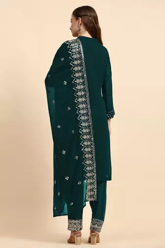 Heavy Sequins Work Green Colour Trendy Partywear Salwar Kameez
