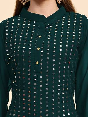 Heavy Sequins Work Green Colour Trendy Partywear Salwar Kameez 3