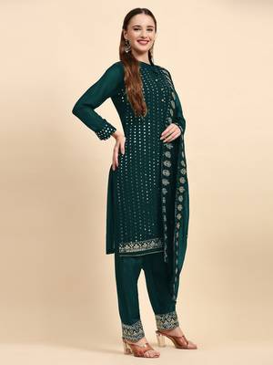 Heavy Sequins Work Green Colour Trendy Partywear Salwar Kameez 4