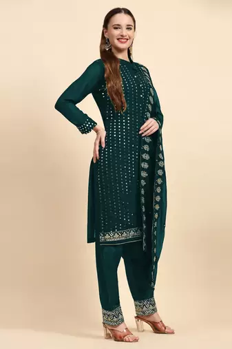 Heavy Sequins Work Green Colour Trendy Partywear Salwar Kameez