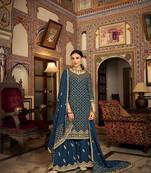 Ethnic Heavy Zari Embroidery Work Teal Blue Colour Partywear Sharara Suit