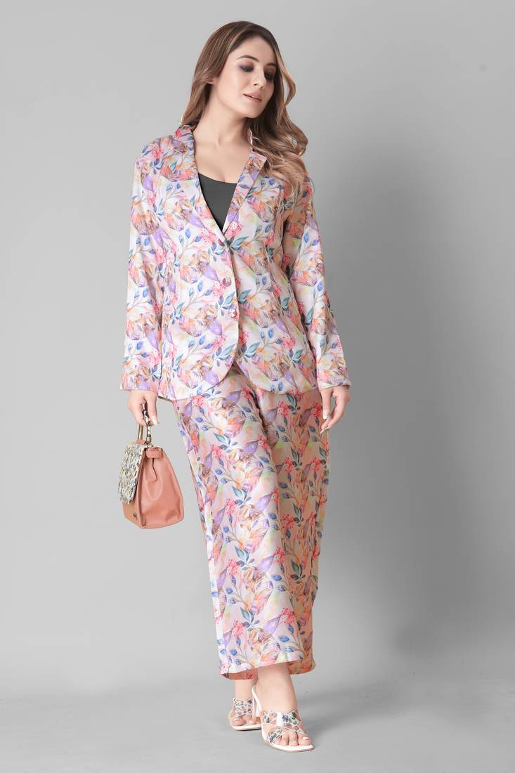 Textile cloth women's multi color printed cotton silk co ord set