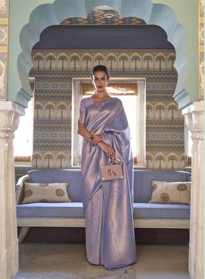 Purple silk blend Woven Saree With Unstitched Blouse Piece 1