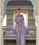 Purple silk blend Woven Saree With Unstitched Blouse Piece