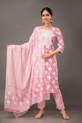 Floral Printed Pink Colour Resham Work Readymade Salwar Kameez 1