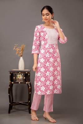 Floral Printed Pink Colour Resham Work Readymade Salwar Kameez 4