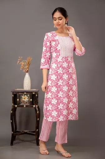 Floral Printed Pink Colour Resham Work Readymade Salwar Kameez