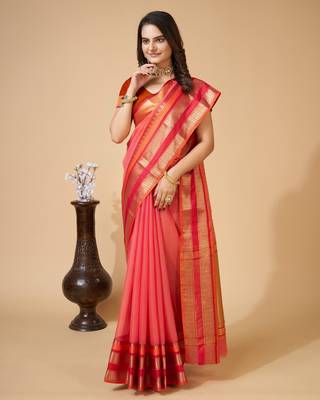 Peach Ethnic Zari Woven Traditional Looking Girlish Saree 4