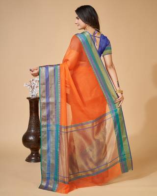 Orange Ethnic Zari Woven Traditional Looking Girlish Saree 2