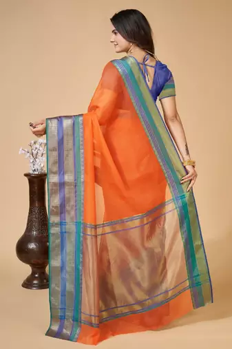 Orange Ethnic Zari Woven Traditional Looking Girlish Saree