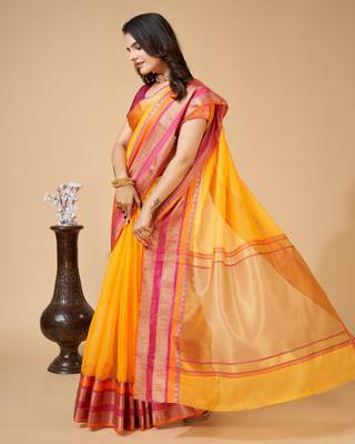 Yellow Ethnic Zari Woven Traditional Looking Girlish Saree 2