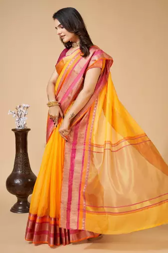 Yellow Ethnic Zari Woven Traditional Looking Girlish Saree