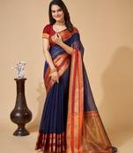 Blue Ethnic Zari Woven Traditional Looking Girlish Saree