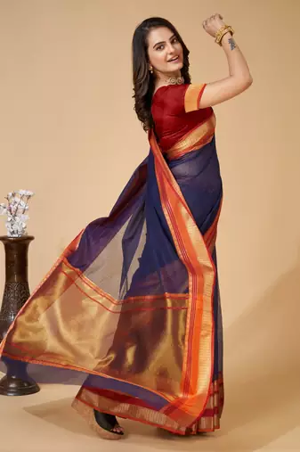 Blue Ethnic Zari Woven Traditional Looking Girlish Saree