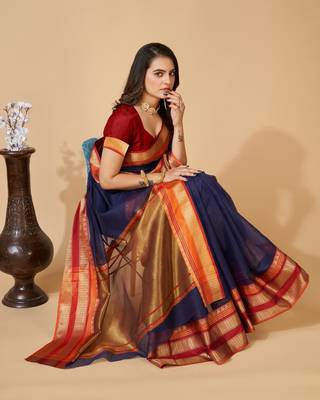 Blue Ethnic Zari Woven Traditional Looking Girlish Saree 4