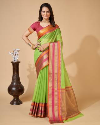 Pista Ethnic Zari Woven Traditional Looking Girlish Saree 1