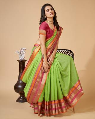 Pista Ethnic Zari Woven Traditional Looking Girlish Saree 4