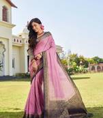  Pink Georgette Zari Woven Fancy Partywear Saree