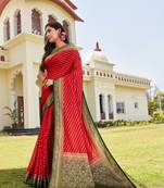  Red Georgette Zari Woven Fancy Partywear Saree