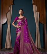 Partywear Wine Ethnic Satin Silk Zari Woven Saree