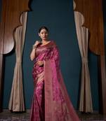 Partywear Rani Pink Ethnic Satin Silk Zari Woven Saree