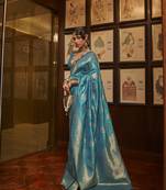 Sky Blue silk blend Woven Saree With Unstitched Blouse Piece