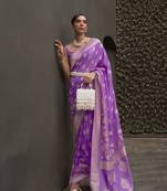 Kimisha women's purple silk woven saree with unstitched blouse piece