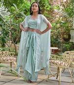 Blue drape skirt set