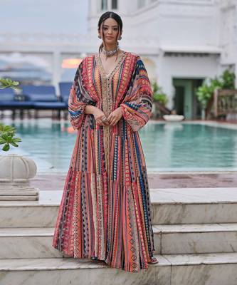 Multi color stripes kaftan set 1