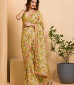  Green Designer Floral Printed Girlish Saree