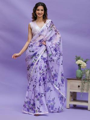  Purple Floral Printed Girlish Saree 1