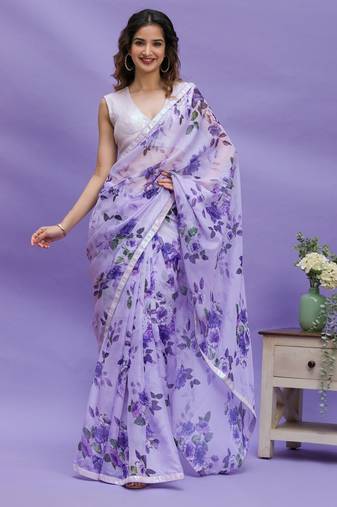  Purple Designer Floral Printed Girlish Saree