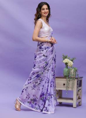  Purple Floral Printed Girlish Saree 3