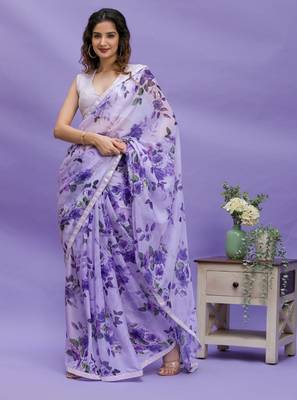  Purple Floral Printed Girlish Saree 4