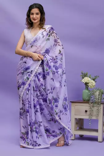  Purple Floral Printed Girlish Saree